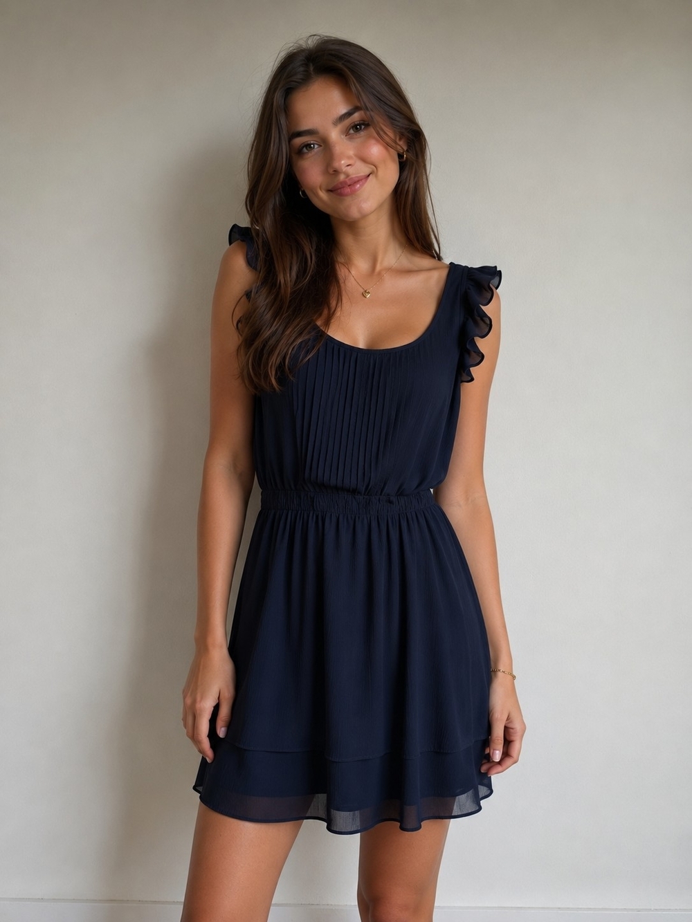 Tommy Hilfiger Navy Ruffle Sleeve Scoop Neck Mini Dress